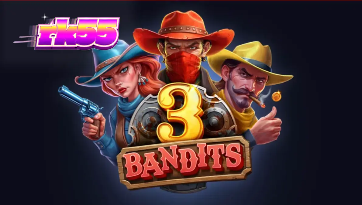 Tampilan visual slot 3 Bandits dengan tema Wild West yang penuh aksi